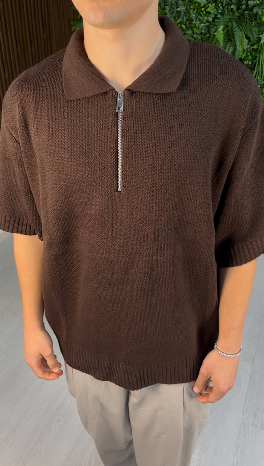 POLO ZIP MARRONE