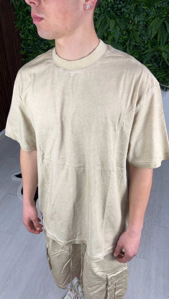 T-SHIRT CON ABRASIONI STONEWASH BEIGE
