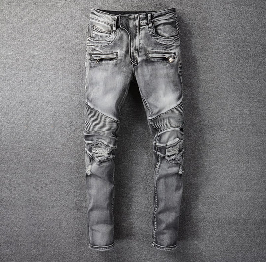 JEANS BIKER GRIGIO