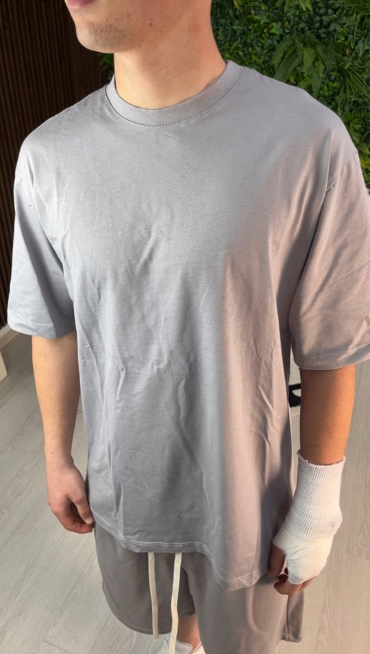 COMPLETO CORTO IN COTONE GRIGIO CHIARO