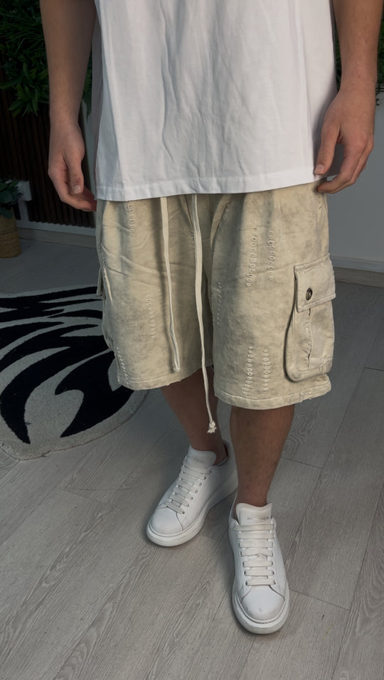 CARGO CORTO CON ABRASIONI BEIGE