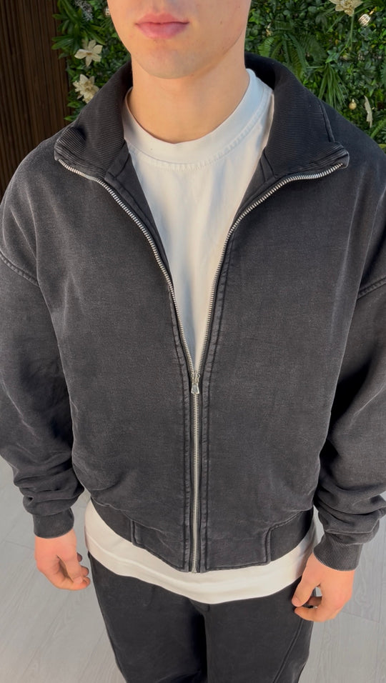 WASHED ZIP BLACK