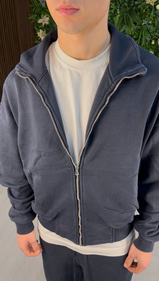 WASHED ZIP DARK BLUE