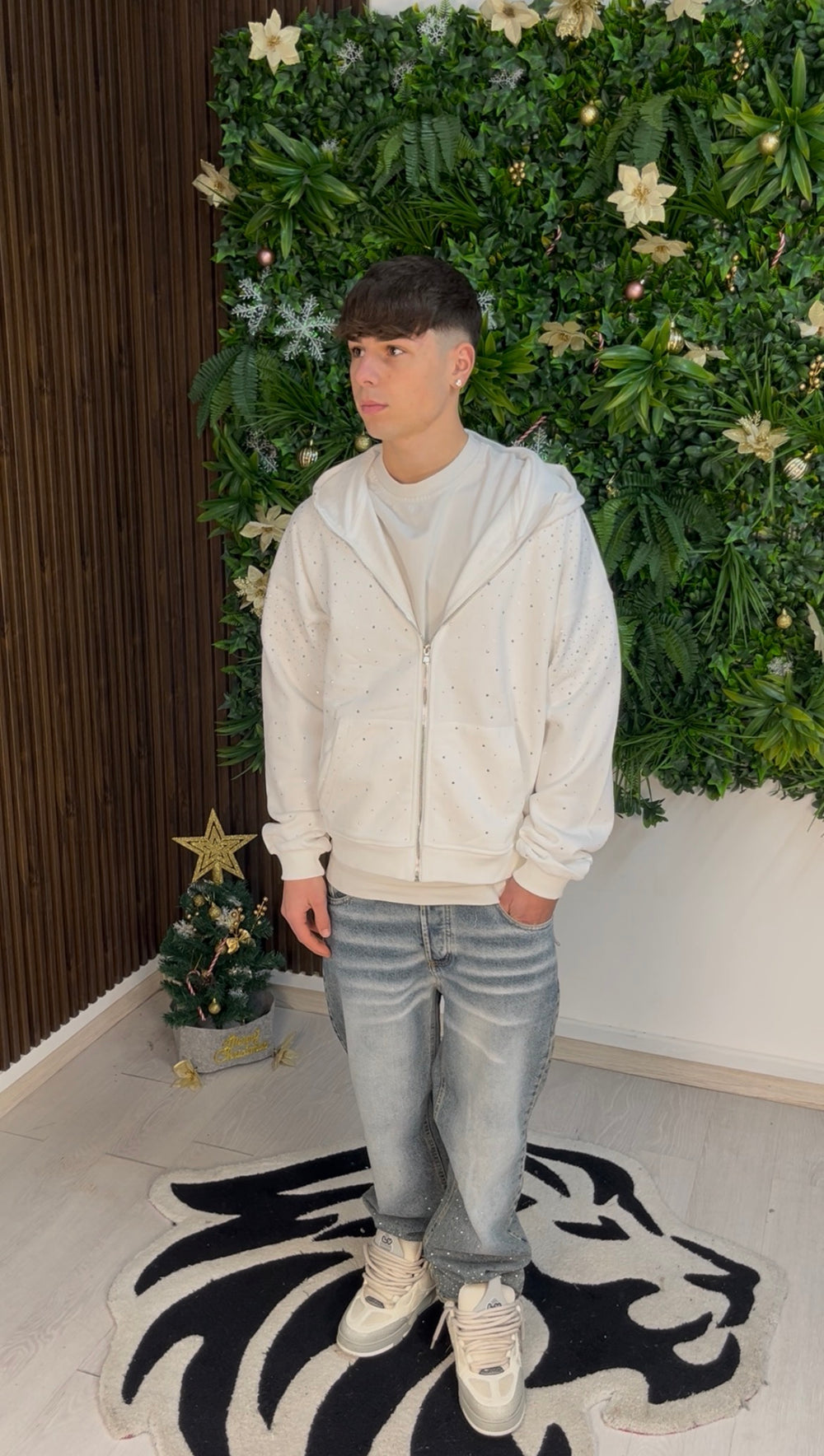 FELPA ZIP CON STRASS BIANCA