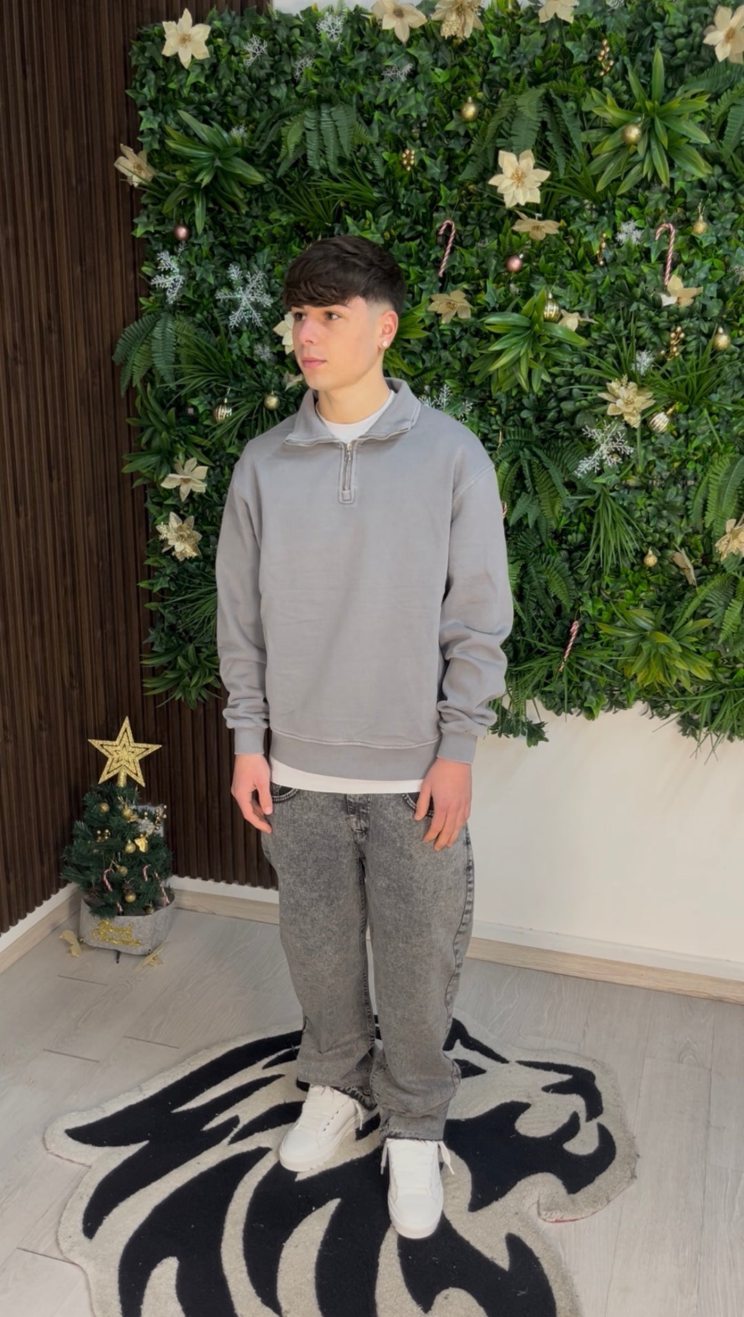 WASHED QUARTER ZIP GREY