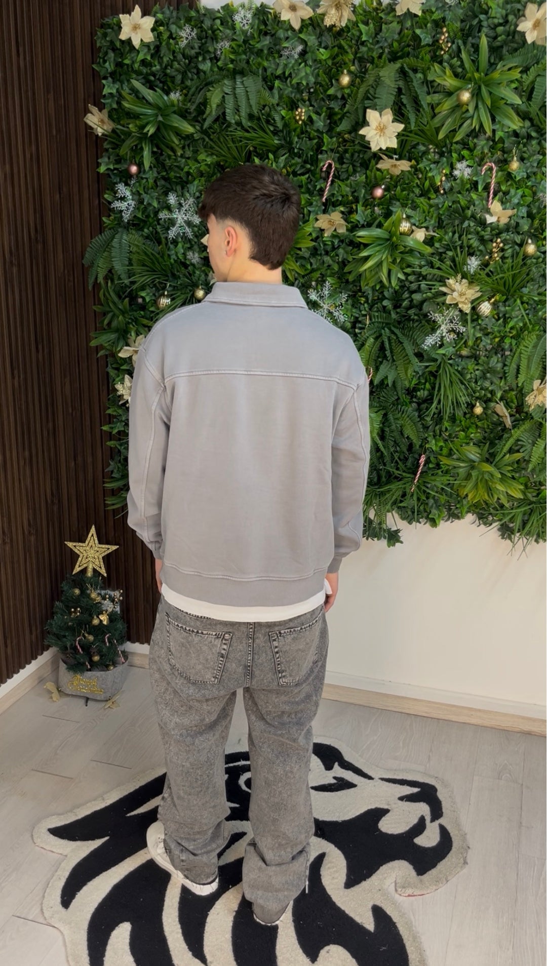 WASHED QUARTER ZIP GREY