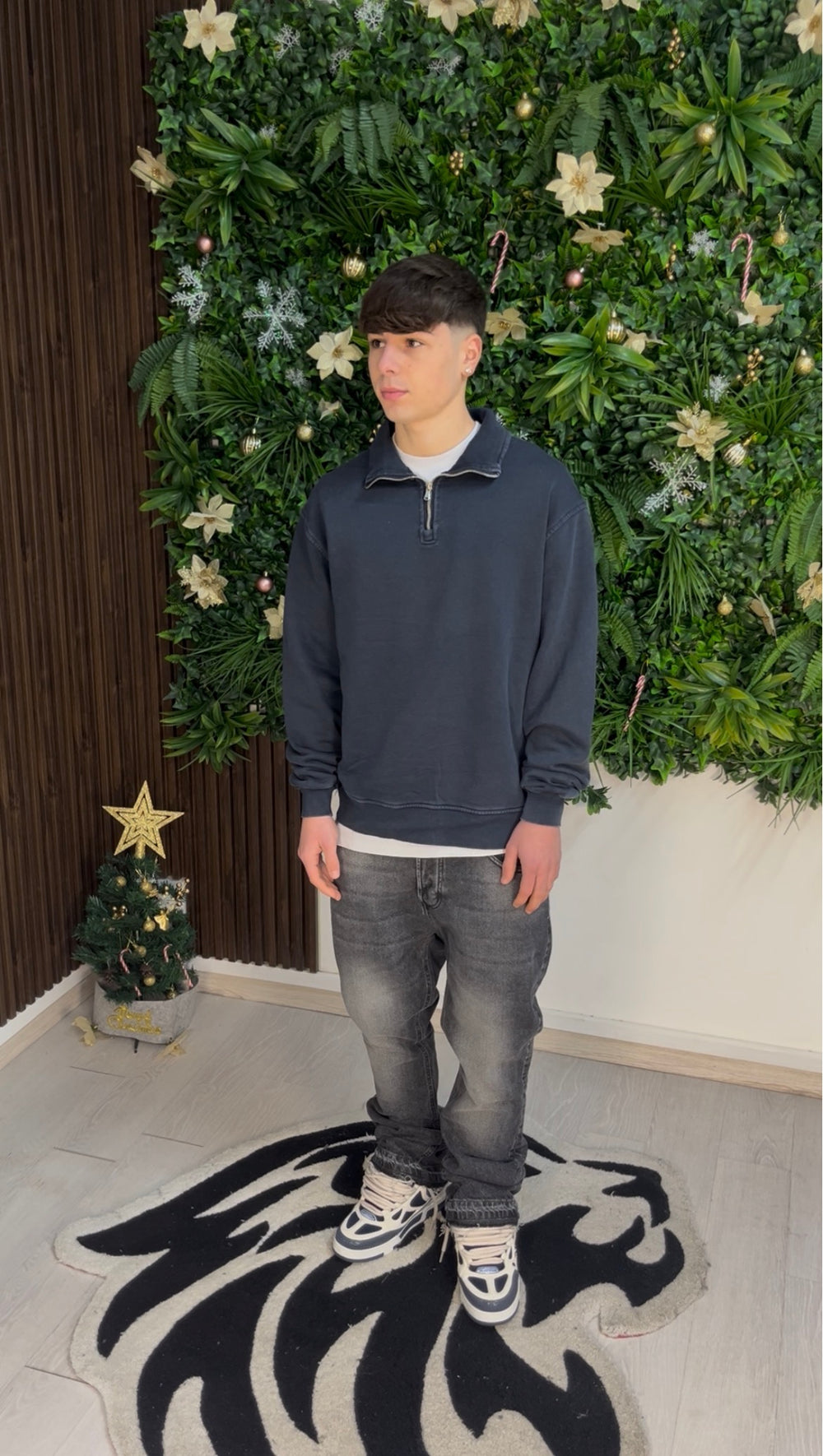 WASHED QUARTER ZIP DARK BLUE