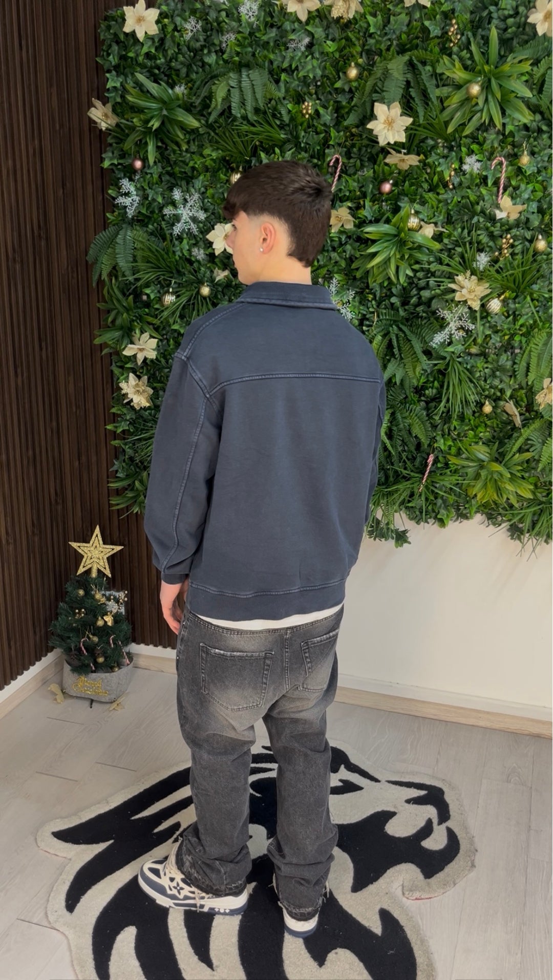 WASHED QUARTER ZIP DARK BLUE