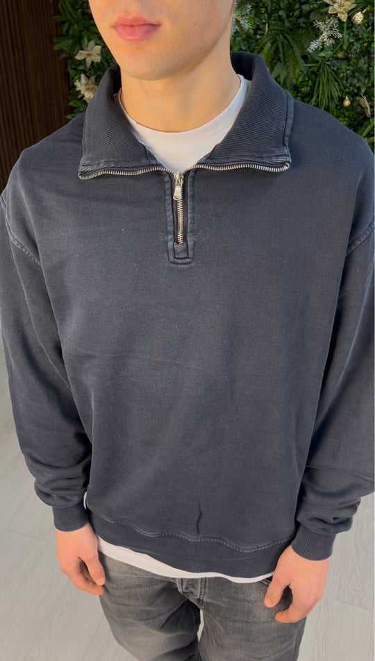WASHED QUARTER ZIP DARK BLUE