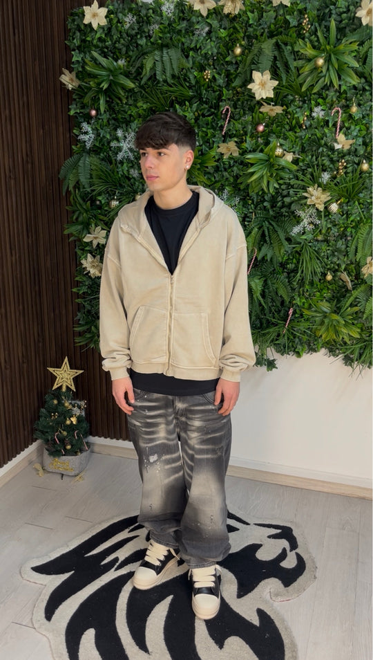WASHED FULL ZIP BEIGE