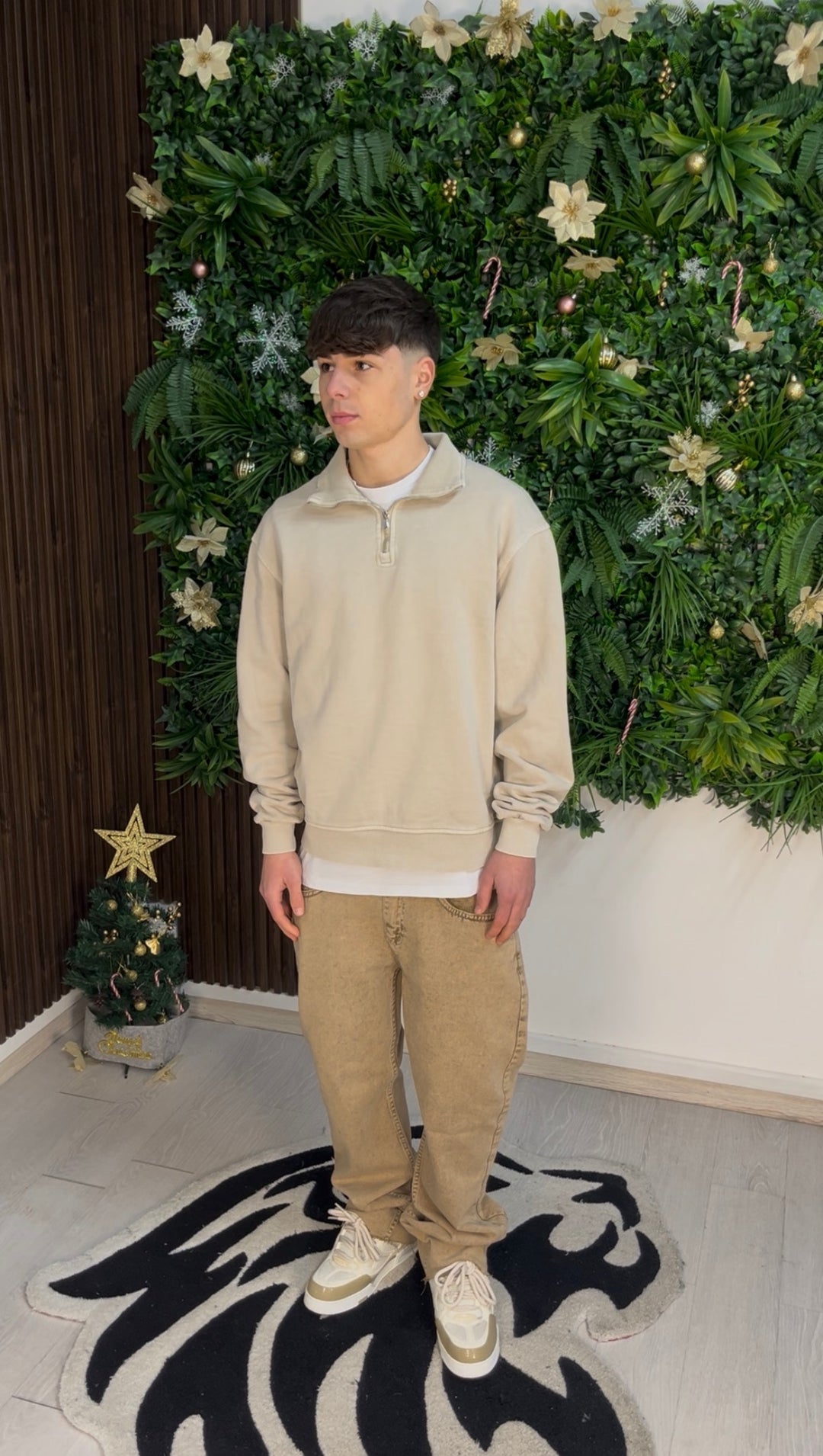 WASHED QUARTER ZIP BEIGE