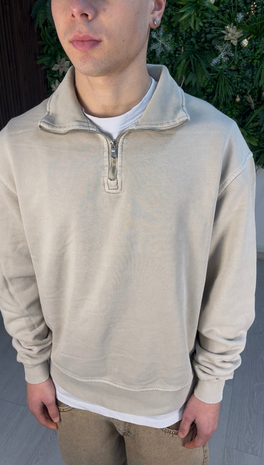 WASHED QUARTER ZIP BEIGE