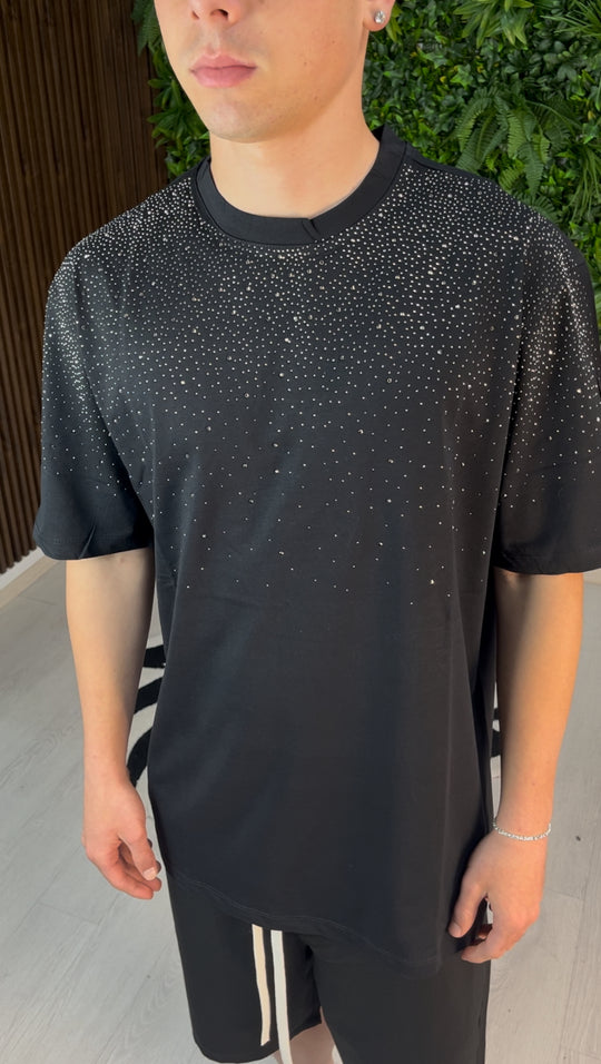 T-SHIRT CON STRASS NERA