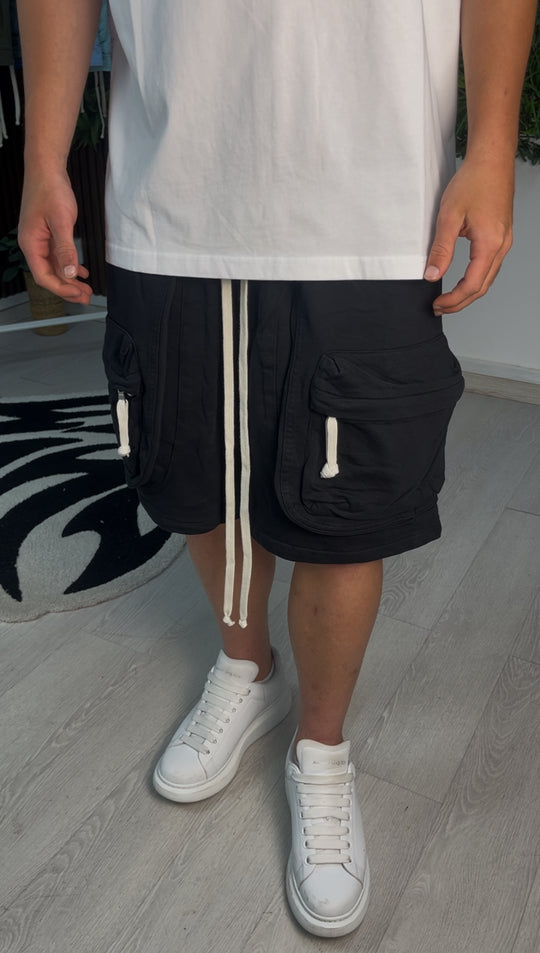 FRONT CARGO CORTO IN COTONE NERO