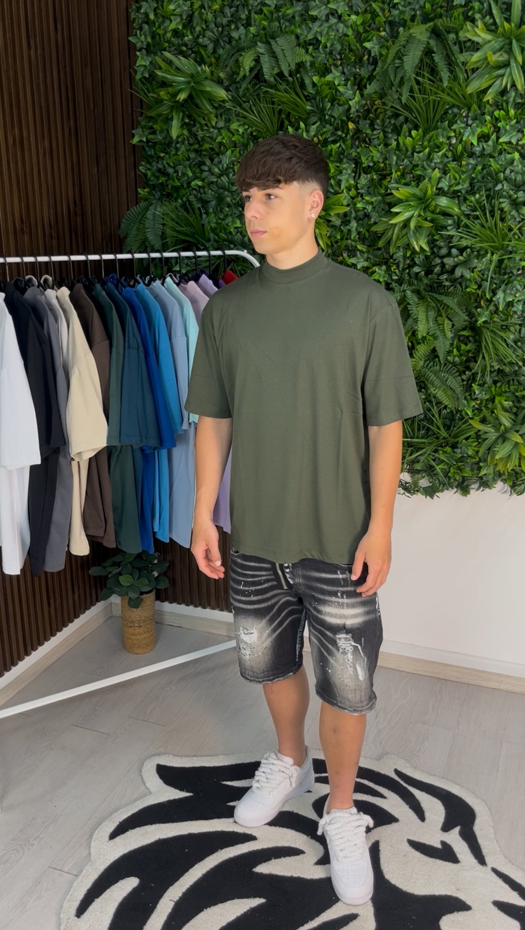 Military green high collar t-shirt