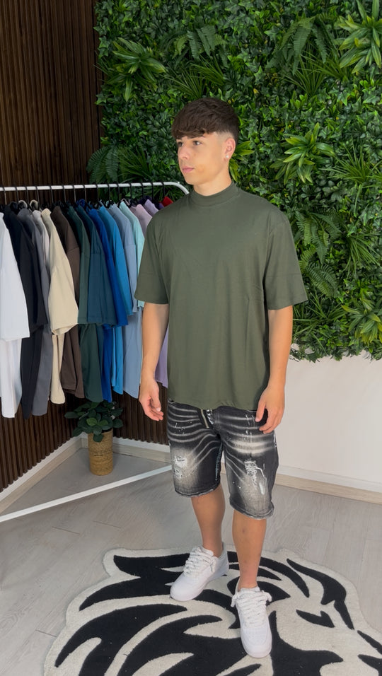 Military green high collar t-shirt