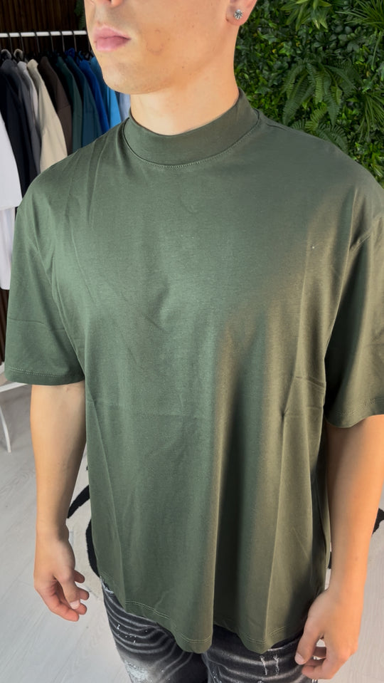 Military green high collar t-shirt