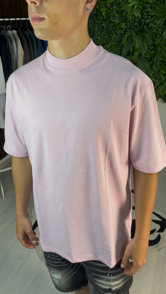 Hall collar pink collar t-shirt