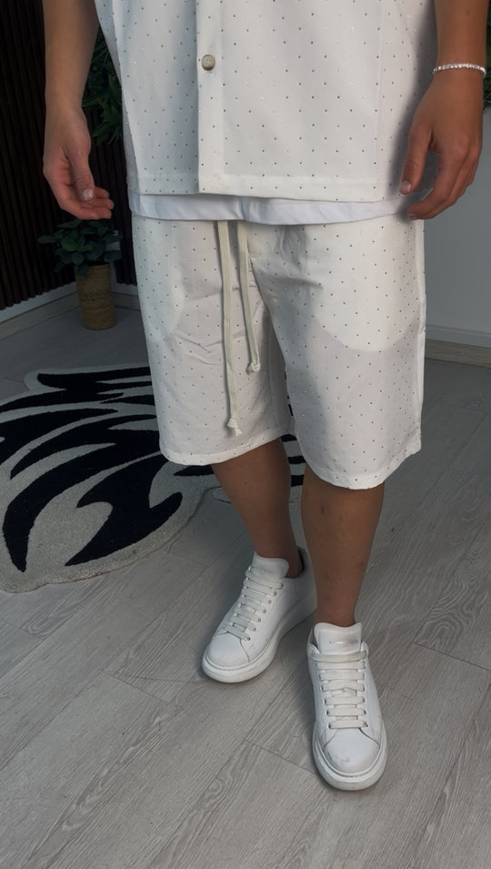 PANTALONE CORTO CON STRASS BIANCO