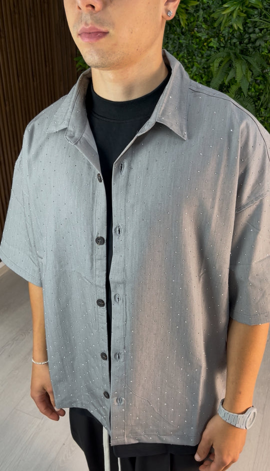 CAMICIA CON STRASS GRIGIA