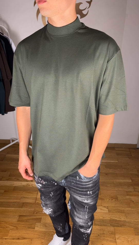 T-SHIRT COLLO ALTO VERDE MILITARE