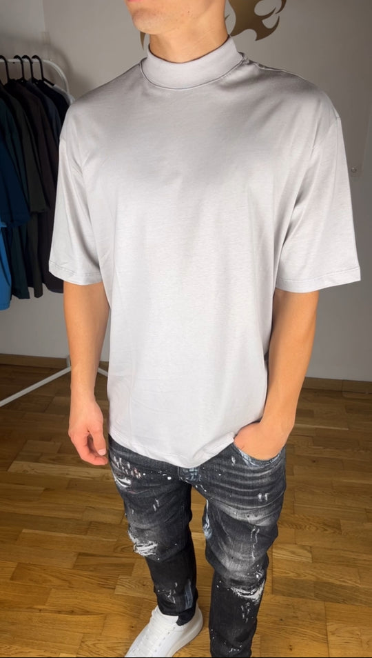 T-SHIRT COLLO ALTO GRIGIO GHIACCIO