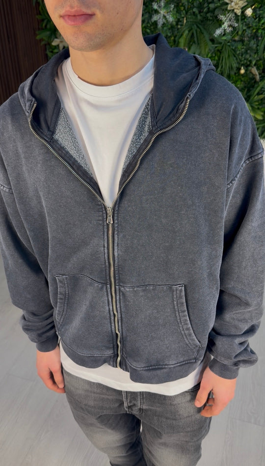 WASHED FULL ZIP DARK BLUE