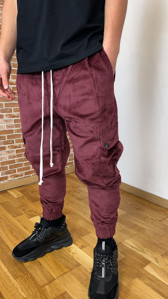 PANTALONE CARGO A COSTINE CON BOTTONI BORDEAUX